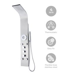 Stainless steel shower column in silver, 20 x 45 x 140 cm | Lusso Spa