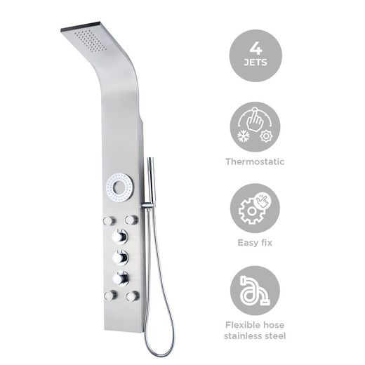 Stainless steel shower column in silver, 20 x 45 x 140 cm | Lusso Spa