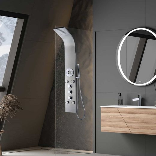 Stainless steel shower column in silver, 20 x 45 x 140 cm | Lusso Spa
