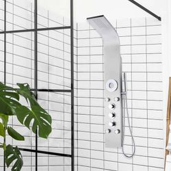 Stainless steel shower column in silver, 20 x 45 x 140 cm | Lusso Spa