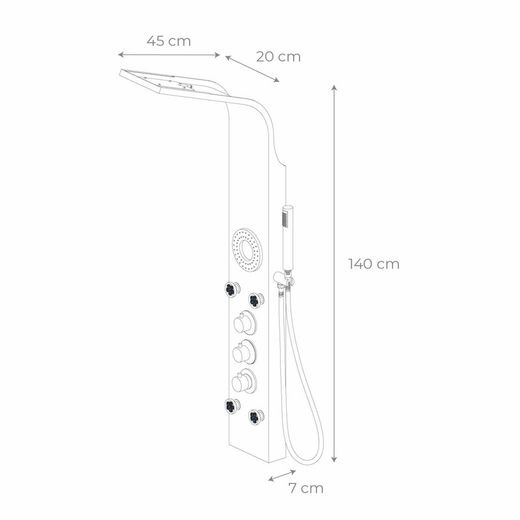 Stainless steel shower column in silver, 20 x 45 x 140 cm | Lusso Spa