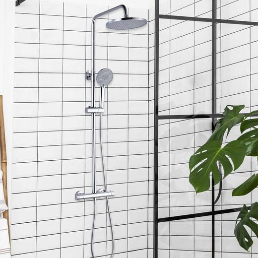 Colonne de douche en acier inoxydable argenté, 2,4 x 34 x 83/119 cm | Rivière relaxante