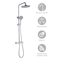 Colonne de douche en acier inoxydable argenté, 2,4 x 34 x 83/119 cm | Rivière relaxante