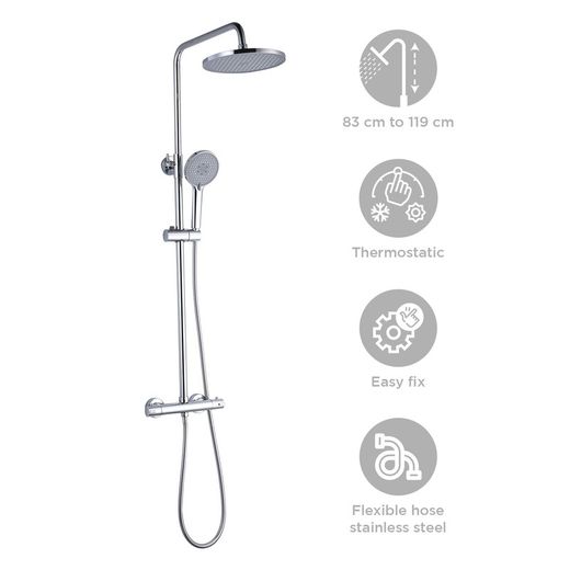 Colonne de douche en acier inoxydable argenté, 2,4 x 34 x 83/119 cm | Rivière relaxante