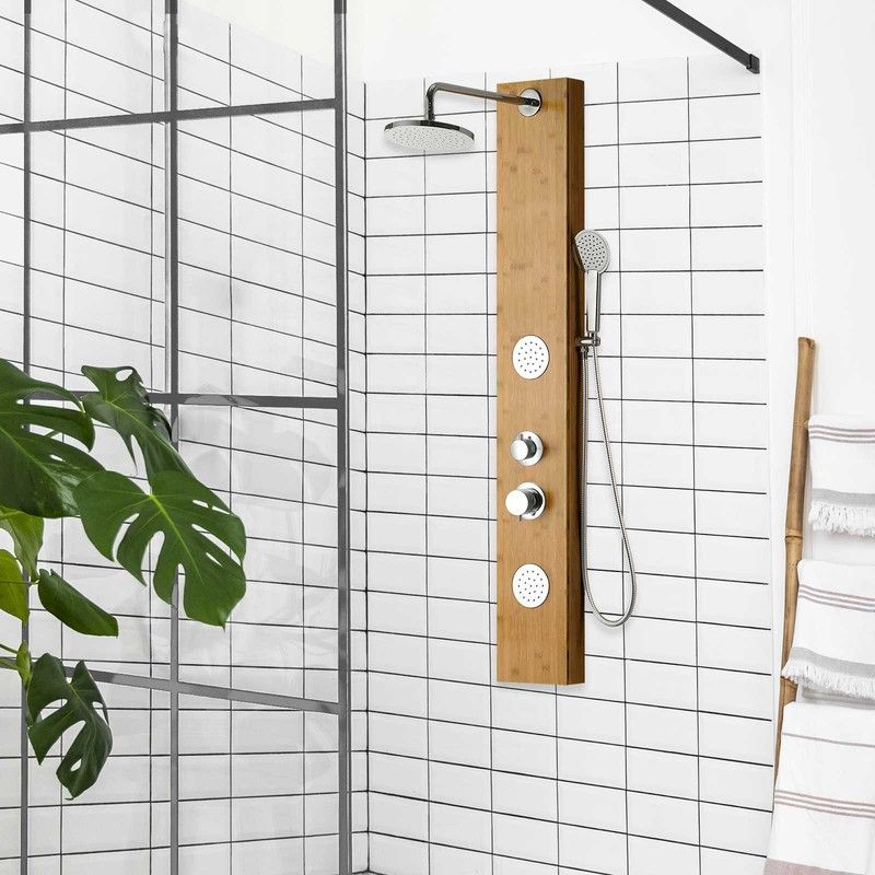 Coluna de duche em bambu e inox natural e prateado, 20 x 50 x 140 cm | Lusso Air
