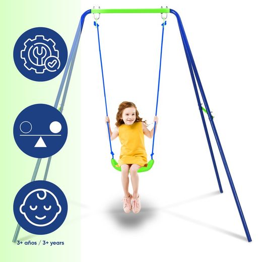 Kinderschaukel aus Metall in Blau und Grün, 142 x 142 x 180 cm | schwingen