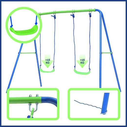 Children's metal swing in blue and green, 220 x 138 x 182 cm | swing