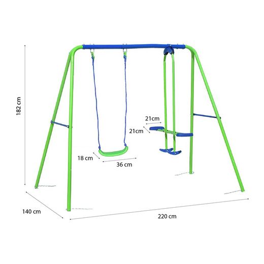 Children's metal swing in green and blue, 220 x 140 x 182 cm | swing