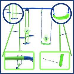 Children's metal swing in green and blue, 220 x 140 x 182 cm | swing