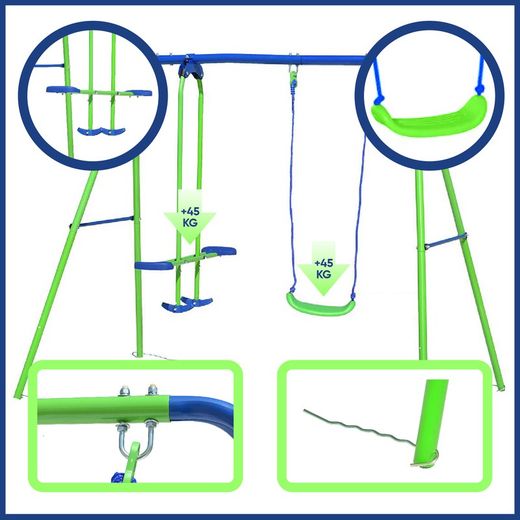 Children's metal swing in green and blue, 220 x 140 x 182 cm | swing