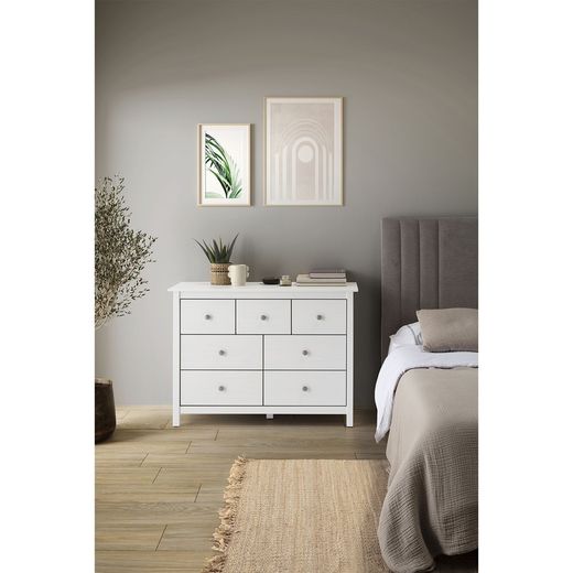 Pine chest of drawers in white, 110 x 40 x 80 cm | Berna