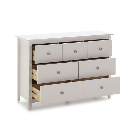 Pine chest of drawers in white, 110 x 40 x 80 cm | Berna