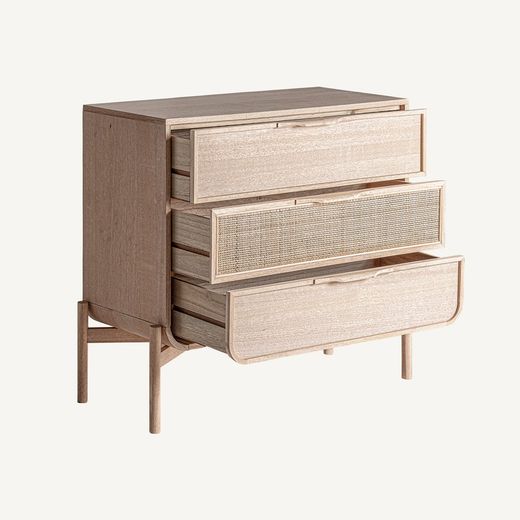 Ladekast van essenhout en rotan in naturel, 90 x 39 x 80 cm | Weurtz