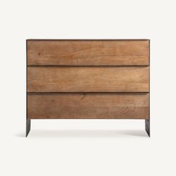 Cómoda de madera de mango y metal en marrón y negro, 100 x 48 x 80 cm | Killeany