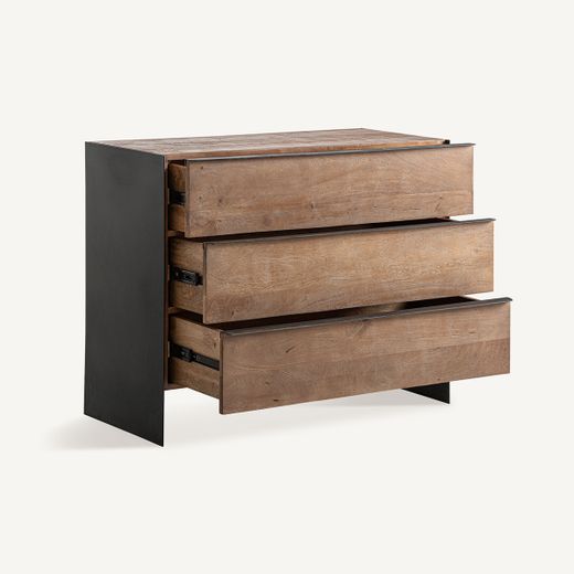 Cómoda de madera de mango y metal en marrón y negro, 100 x 48 x 80 cm | Killeany