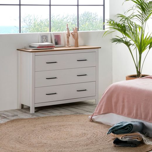 White pinewood chest of drawers, 100 x 40 x 80 cm | Miranda