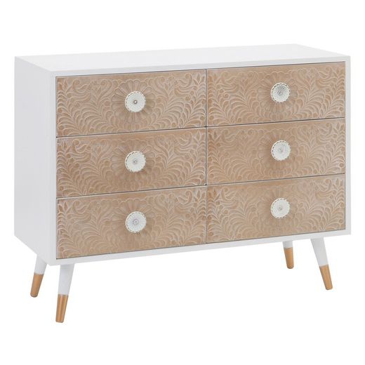 Cómoda de madera de pino en blanco y natural, 100 x 40 x 80 cm | Klee