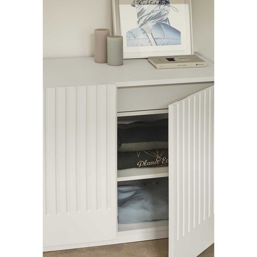 White and cream wooden chest of drawers, 100.2 x 48 x 70 cm | Doric
