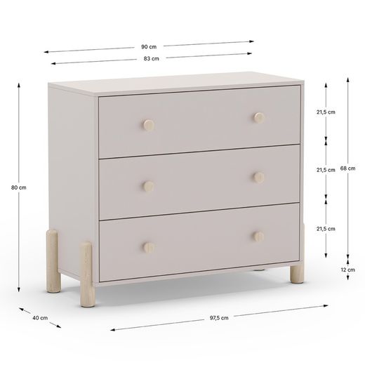 Commode en bois couleur crème, 90 x 40 x 80 cm | Énola