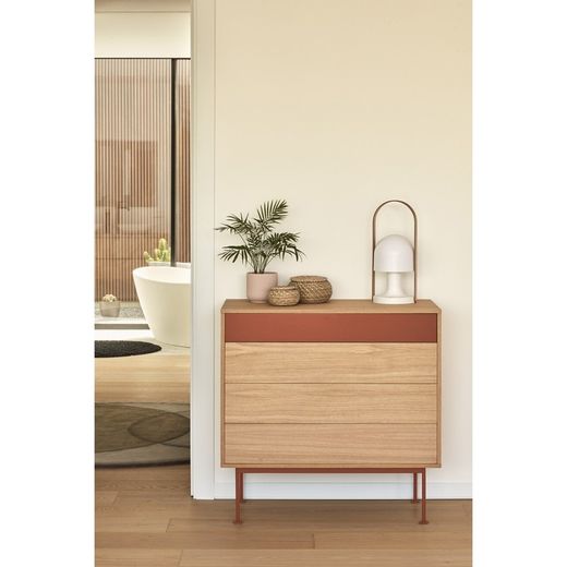 Wooden chest of drawers in oak and tile, 90 x 86 x 45 cm | Yoko