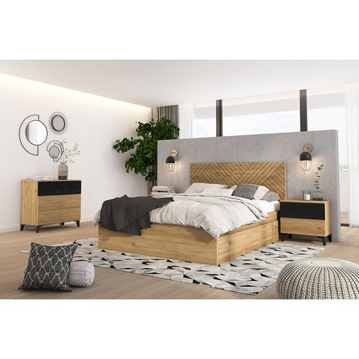 Commode en bois naturel et noir, 80 x 40 x 75.1 cm | Cronos