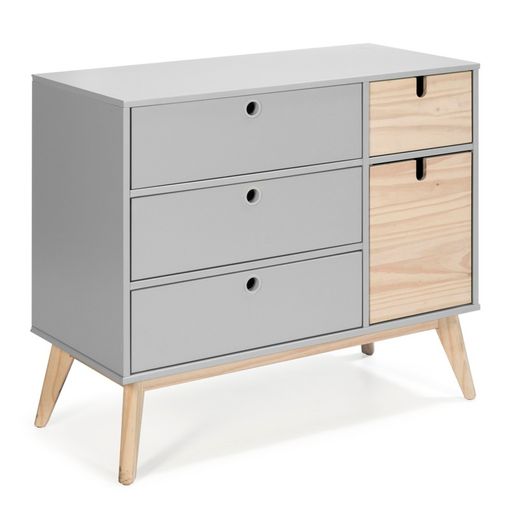 Commode en bois gris clair et naturel, 90 x 40 x 80 cm