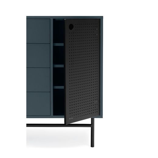 Dark blue and black wooden and metal chest of drawers, 97 x 45 x 80 cm | Knitwear