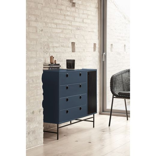 Dark blue and black wooden and metal chest of drawers, 97 x 45 x 80 cm | Knitwear