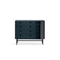 Dark blue and black wooden and metal chest of drawers, 97 x 45 x 80 cm | Knitwear