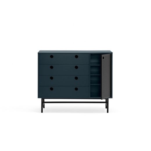 Dark blue and black wooden and metal chest of drawers, 97 x 45 x 80 cm | Knitwear