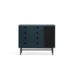 Dark blue and black wooden and metal chest of drawers, 97 x 45 x 80 cm | Knitwear