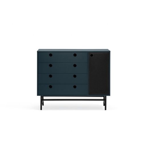 Dark blue and black wooden and metal chest of drawers, 97 x 45 x 80 cm | Knitwear