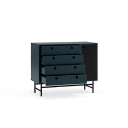 Dark blue and black wooden and metal chest of drawers, 97 x 45 x 80 cm | Knitwear