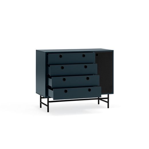 Dark blue and black wooden and metal chest of drawers, 97 x 45 x 80 cm | Knitwear
