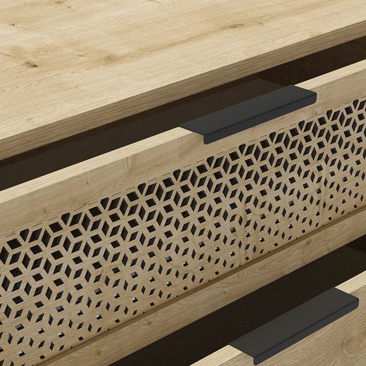 Chest of drawers made of wood and metal in oak colour, 90 x 40 x 80 cm | Inca