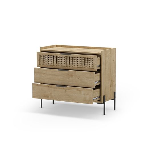 Chest of drawers made of wood and metal in oak colour, 90 x 40 x 80 cm | Inca