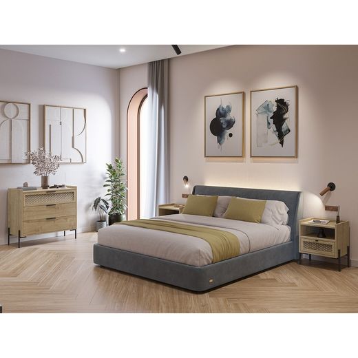 Chest of drawers made of wood and metal in oak colour, 90 x 40 x 80 cm | Inca