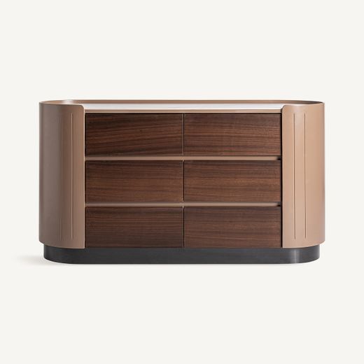 Cómoda de madera y piedra en marrón y blanco, 140 x 45 x 75 cm | Giswil
