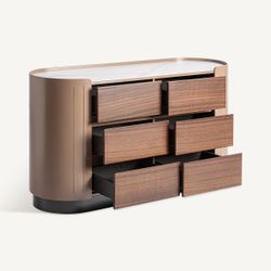 Cómoda de madera y piedra en marrón y blanco, 140 x 45 x 75 cm | Giswil