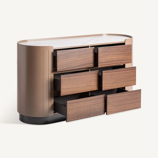 Cómoda de madera y piedra en marrón y blanco, 140 x 45 x 75 cm | Giswil