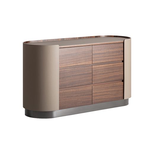 Cómoda de madera y piel sintética en marrón y beige, 140 x 45 x 75 cm | Kandern