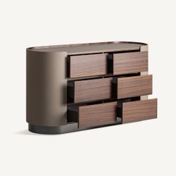 Cómoda de madera y piel sintética en marrón y beige, 140 x 45 x 75 cm | Kandern