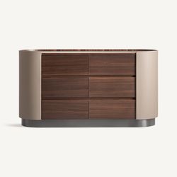 Cómoda de madera y piel sintética en marrón y beige, 140 x 45 x 75 cm | Kandern