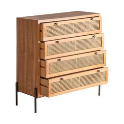 Cómoda em madeira e rotim natural, 90 x 40 x 95 cm | Zetel