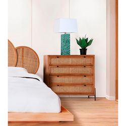 Συρταριέρα από ξύλο και φυσικό rattan, 90 x 40 x 95 cm | Ζέθελ