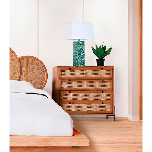 Συρταριέρα από ξύλο και φυσικό rattan, 90 x 40 x 95 cm | Ζέθελ