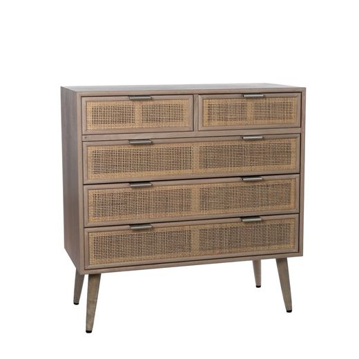 Cómoda de madera y rejilla  80 x 37,5 x 81 cm