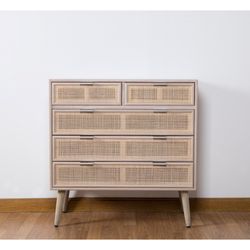 Cómoda de madera y rejilla  80 x 37,5 x 81 cm