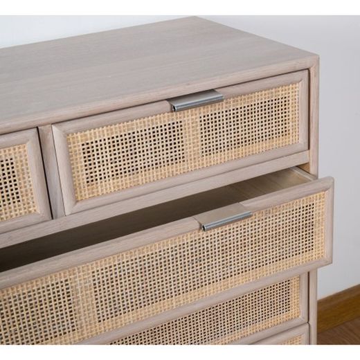 Cómoda de madera y rejilla  80 x 37,5 x 81 cm