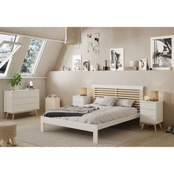 Pine chest of drawers in white and natural color, 120 x 40 x 83 cm | Campus